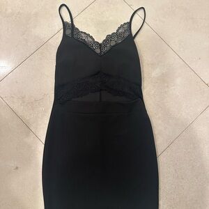 Elegant Black Lace Trim Slip Dress